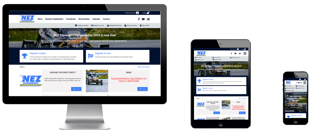 NEZ Crosskart čempionāta reģistrācijas, dalībnieku, sacīkšu un rezultātu projekts.